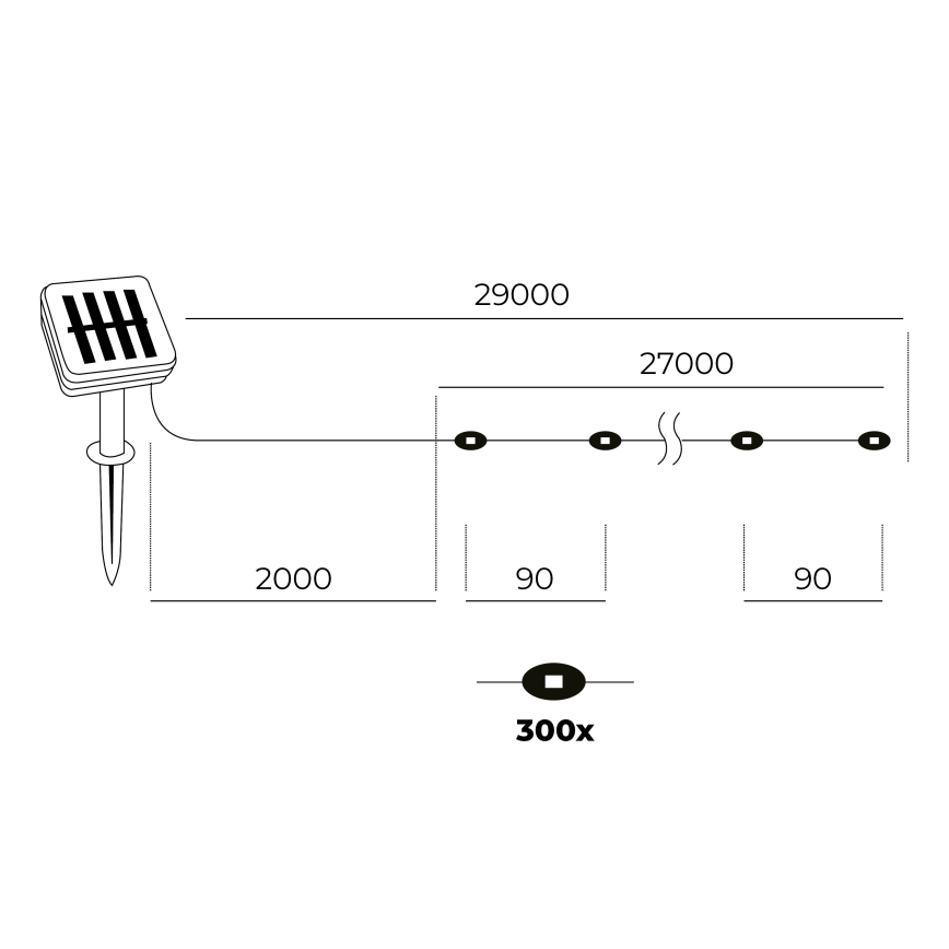 LED - Ηλιακά λαμπάκια 300xLED/0,12W/1,2V 1xAA 27 m IP44 3000K