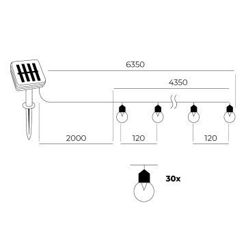 LED -Ηλιακά λαμπάκια 30xLED/0,12W/1,2V 1xAA IP44 3000K