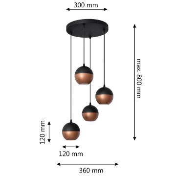 LED Κρεμαστό φωτιστικό οροφής LED  MIDWAY 4xGU10/4,8W/230V μαύρο/χάλκινο