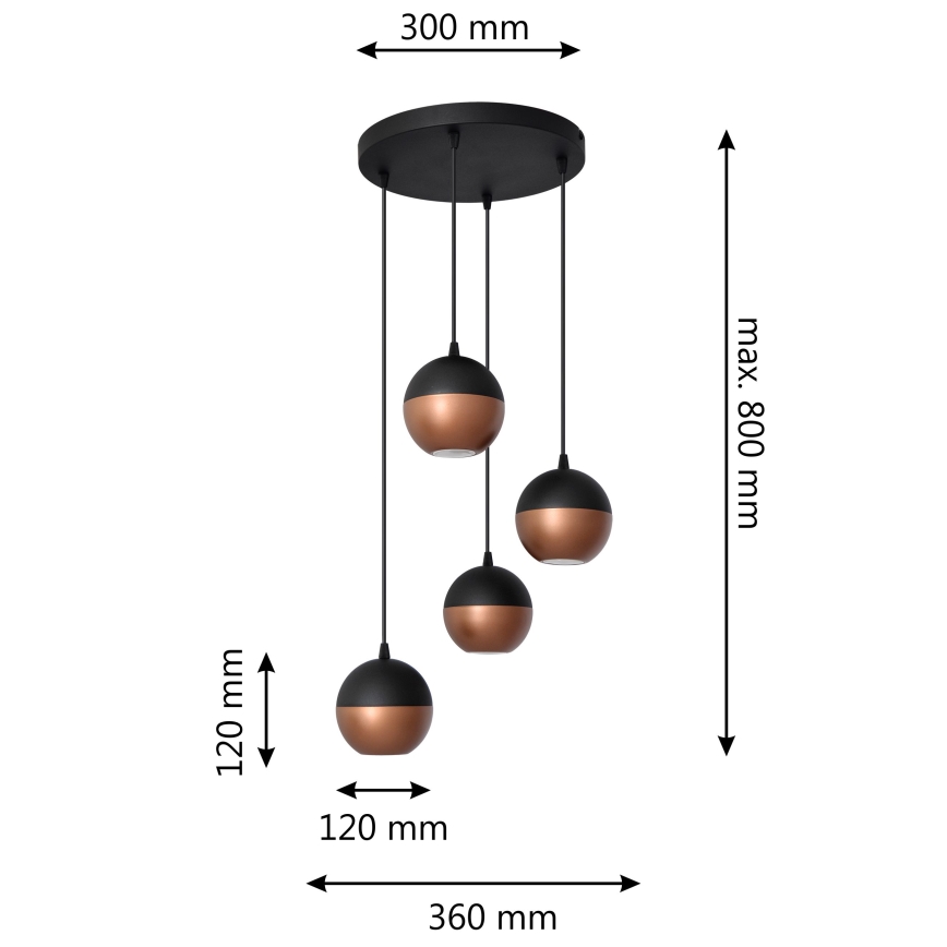 LED Κρεμαστό φωτιστικό οροφής LED  MIDWAY 4xGU10/4,8W/230V μαύρο/χάλκινο