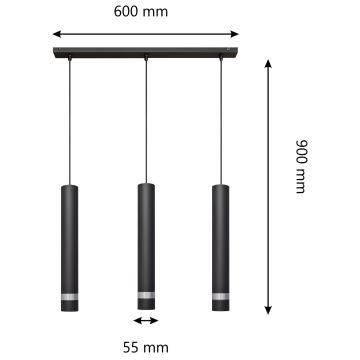 LED Πολύφωτο κρεμαστό σε ράγα TUBA 3xGU10/4,8W/230V μαύρο/χρώμιο