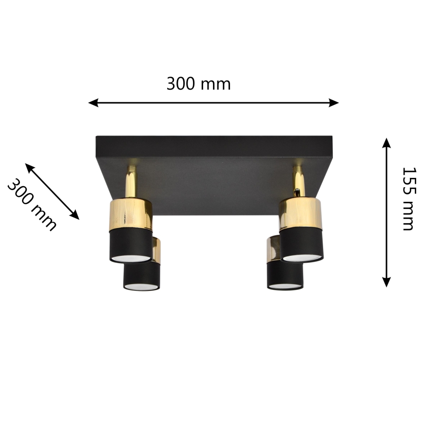 LED Σποτ TUBSSON 4xGU10/4,8W/230V μαύρο/χρυσαφί