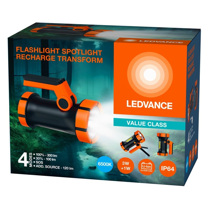 Ledvance - Επαναφορτιζόμενος φακός LED με power bank FLASHLIGHT LED/3W/5V IP64 2400mAh