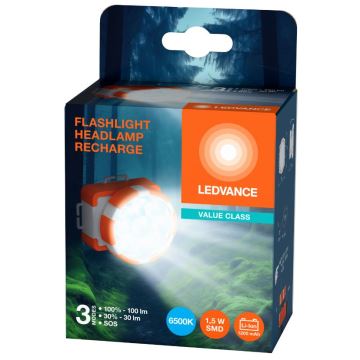 Ledvance - Επαναφορτιζόμενος φακός κεφαλής LED FLASHLIGHT LED/1,5W/5V 1200mAh