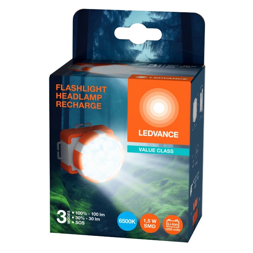 Ledvance - Επαναφορτιζόμενος φακός κεφαλής LED FLASHLIGHT LED/1,5W/5V 1200mAh