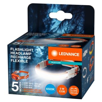 Ledvance - Επαναφορτιζόμενος φακός κεφαλής LED FLASHLIGHT LED/3W/5V 1000mAh