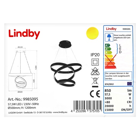 Lindby - LED Κρεμαστό φωτιστικό οροφής OLADA LED/57,5W/230V