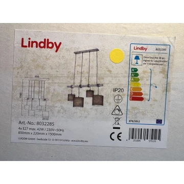 Lindby -  Κρεμαστό φωτιστικό οροφής ράγα RUKAIA 4xE27/42W/230V