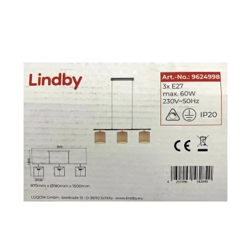 Lindby - Κρεμαστό φωτιστικό οροφής ράγα ZALIA 3xE27/60W/230V