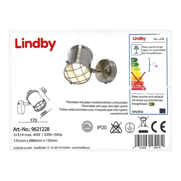 Lindby - Φωτιστικό τοίχου LED Dimmable EBBI 1xE14/5W/230V