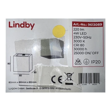 Lindby - Φωτιστικό τοίχου LED QUASO LED/4W/230V