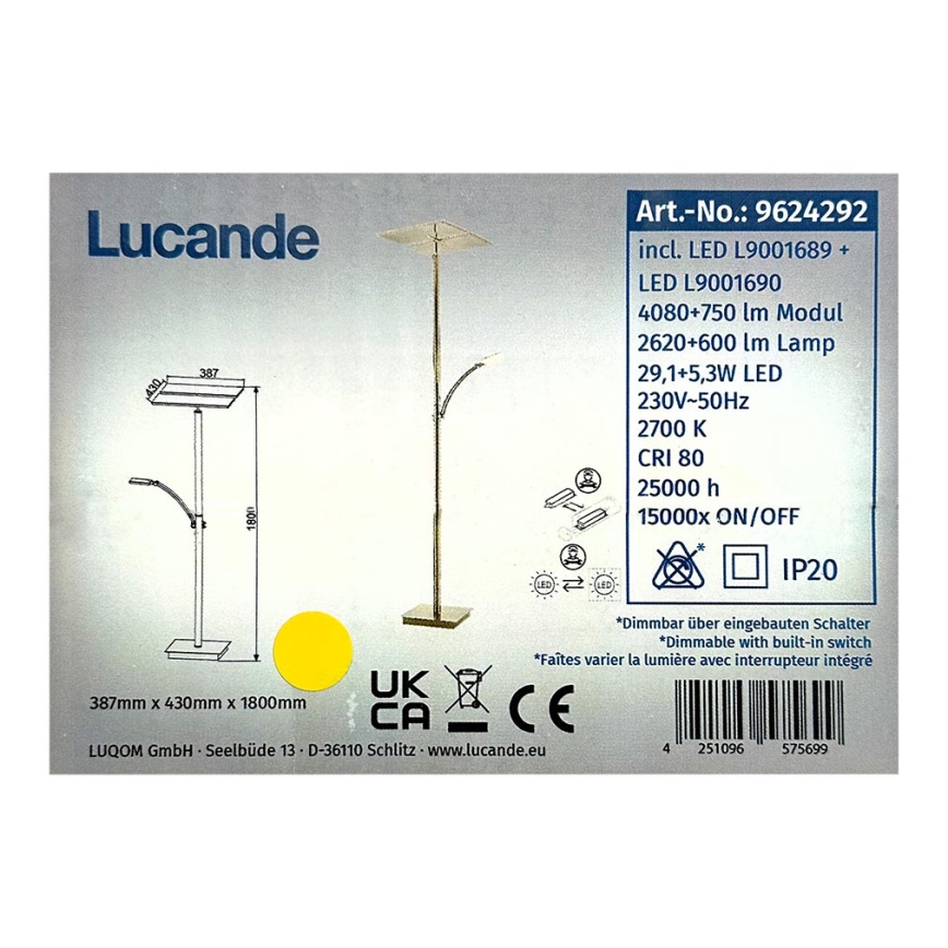 Lucande - LED Dimmable φωτιστικό δαπέδου PARTHENA LED/29,1W/230V + LED/5,3W/230V