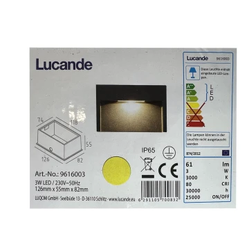Lucande - Εντοιχισμένο φωτιστικό LED εξωτερικού χώρου MITJA LED/3W/230V IP65
