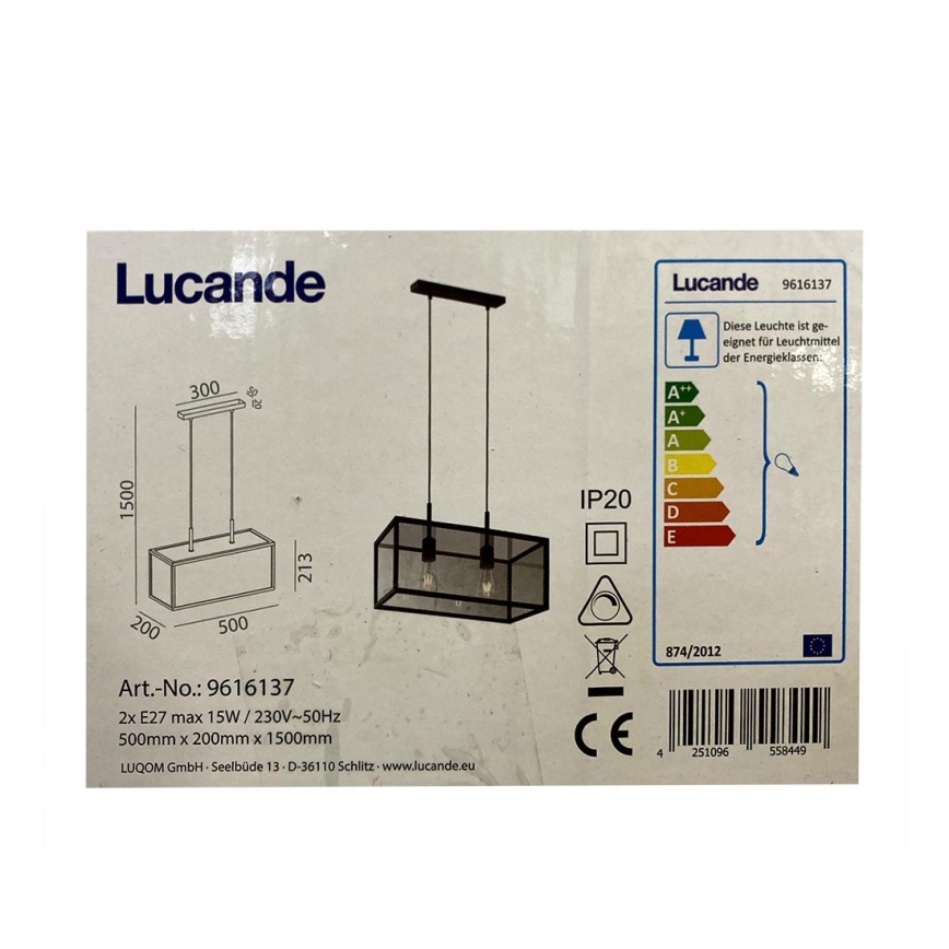 Lucande -  Κρεμαστό φωτιστικό οροφής ράγα BEYZA 2xE27/15W/230