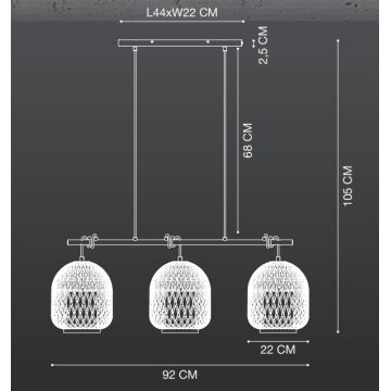 Nordlux - Πολύφωτο με συρματόσχοινο HISOKA 3xE27/40W/230V μαύρο/μπαμπού