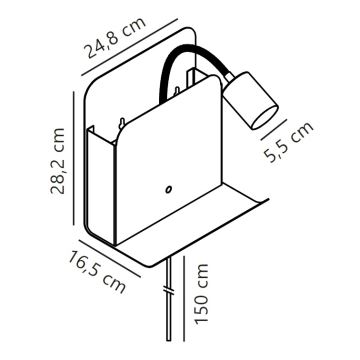 Nordlux - Σποτ τοίχου με ράφι και USB ROOMI 1xGU10/8W/230V λευκό