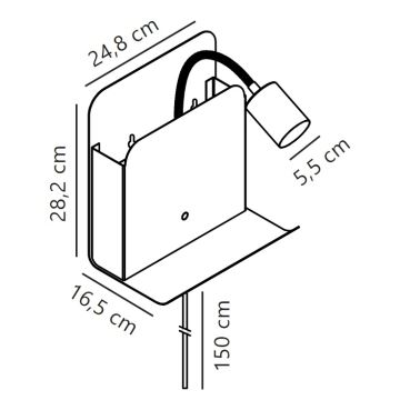 Nordlux - Σποτ τοίχου με ράφι και USB ROOMI 1xGU10/8W/230V μαύρο