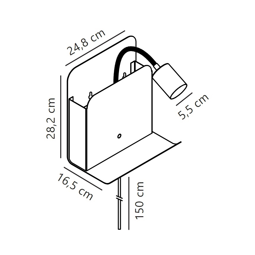 Nordlux - Σποτ τοίχου με ράφι και USB ROOMI 1xGU10/8W/230V μαύρο