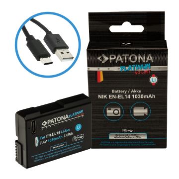 PATONA - Μπαταρία Nikon EN-EL14/EN-EL14A 1030mAh Li-Ion Platinum USB-C charging