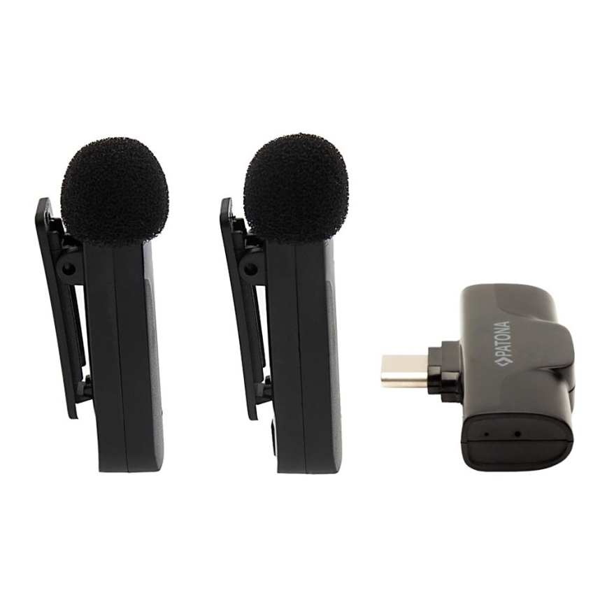 PATONA - ΣΕΤ 2x Ασύρματο μικρόφωνο με κλιπ για smartphones USB-C 5V