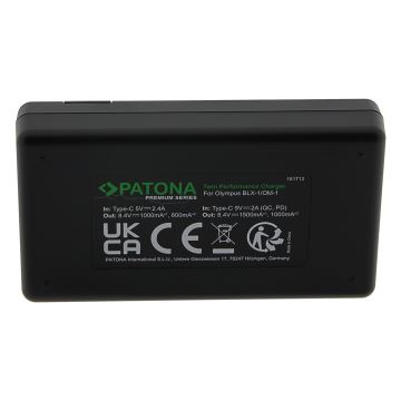 PATONA - Φορτιστής γρήγορης φόρτισης για Dual Olympus BLX-1 + καλώδιο USB-C 0,6m