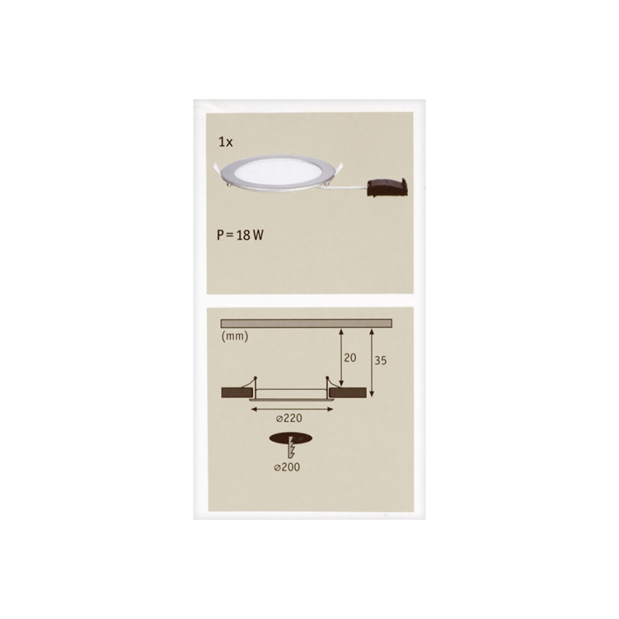 Paulmann 92075 - LED/18W Χωνευτό φως μπάνιου QUALITY LINE 230V IP44