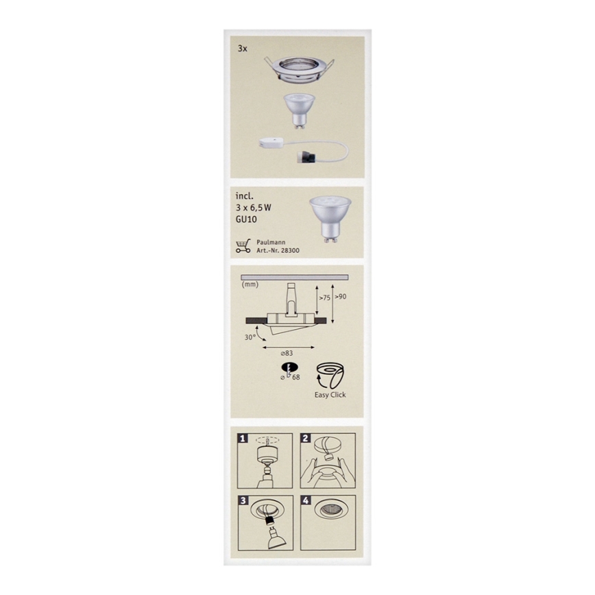 Paulmann 92102 - ΣΕΤ 3xLED-GU10/6,5W Χωνευτό φως 230V