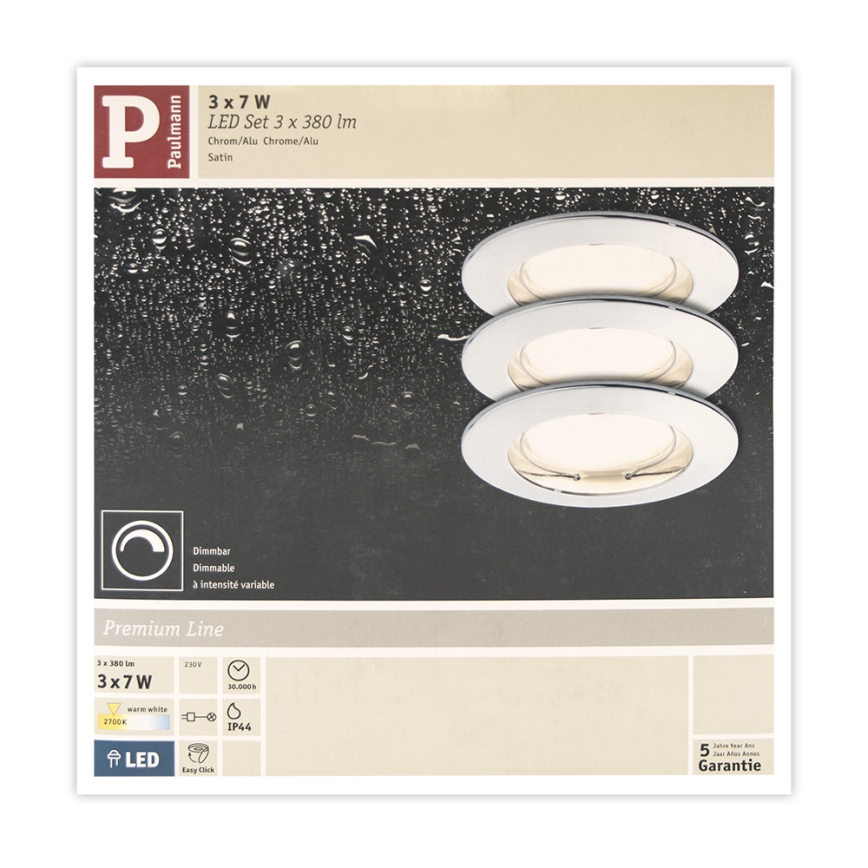 Paulmann 92829 - ΣΕΤ 3x LED/6,8W IP44 Dimmable χωνευτά φωτιστικά μπάνιου COIN 230V