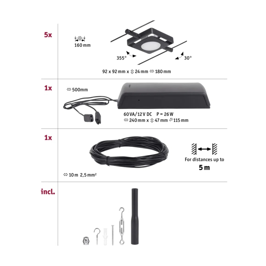 Paulmann 94424 - ΣΕΤ 5xLED/4,5W Φωτιστικό σποτ ράγας MAC 230V