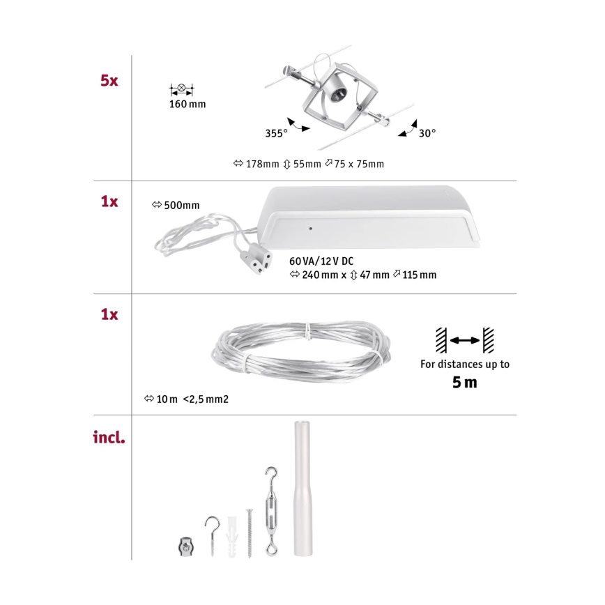 Paulmann 94430 - ΣΕΤ 5xGU5,3/10W Σποτ για σύστημα ράγας MAC 230V ματ χρώμιο