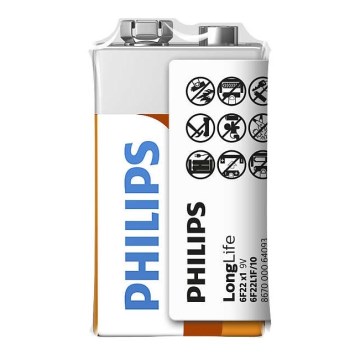 Philips 6F22L1F/10 - Μπαταρία χλωριούχου ψευδαργύρου 6F22 LONGLIFE 9V 150mAh