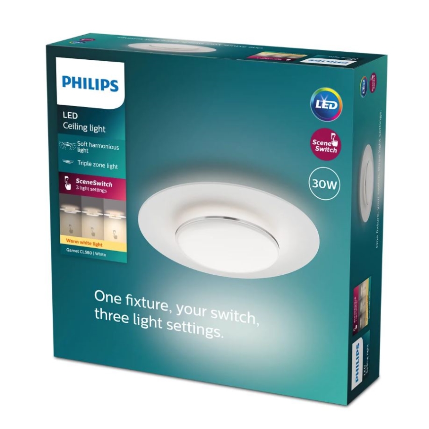 Philips- LED Dimmable φωτιστικό οροφής SCENE SWITCH LED/30W/230V 2700K ασήμι