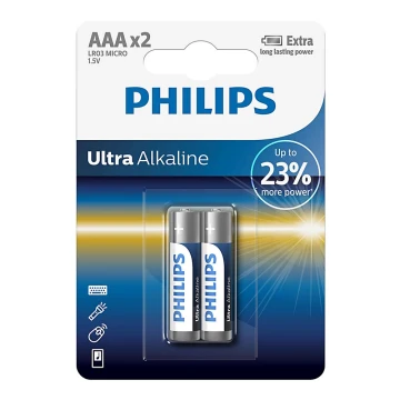 Philips LR03E2B/10 - 2 τμχ Αλκαλική μπαταρία AAA ULTRA ALKALINE 1,5V 1250mAh