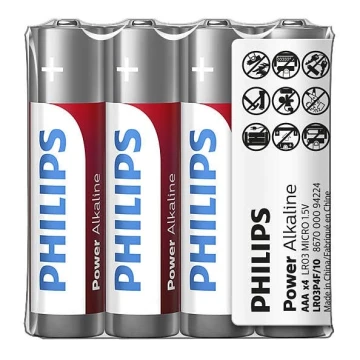 Philips LR03P4F/10 - 4 τμχ Αλκαλική μπαταρία AAA POWER ALKALINE 1,5V 1150mAh