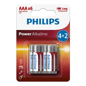 Philips LR03P6BP/10 - 6 τμχ Αλκαλική μπαταρία AAA POWER ALKALINE 1,5V 1150mAh