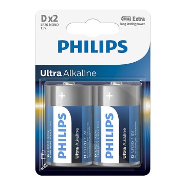 Philips LR20E2B/10 - 2 τμχ Αλκαλική μπαταρία D ULTRA ALKALINE 1,5V 15000mAh