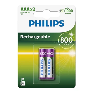 Philips R03B2A80/10 - 2 τμχ Επαναφορτιζόμενη μπαταρία AAA MULTILIFE NiMH/1,2V/800 mAh