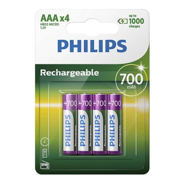 Philips R03B4A70/10 - 4 τμχ Επαναφορτιζόμενη μπαταρία AAA MULTILIFE NiMH/1,2V/700 mAh