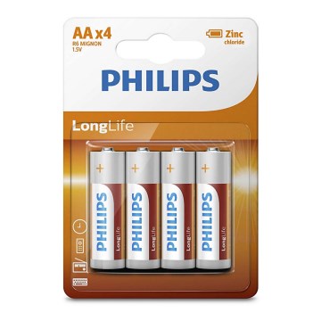 Philips R6L4B/10 - 4 τμχ Μπαταρία χλωριούχου ψευδαργύρου AA LONGLIFE 1,5V 900mAh