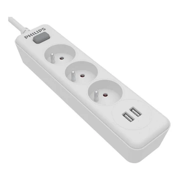 Philips SPN3032WA/60 -Πολύπριζο με διακόπτη 3Z + 2xUSB-A 2m λευκό