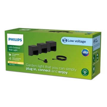 Philips - ΣΕΤ 3x Επιτοίχιο φωτιστικό εξωτερικού χώρου LED GRITS LED/1,5W/24/230V IP44