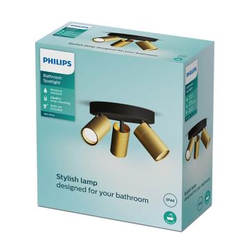 Philips - Φωτιστικό σποτ μπάνιου IDRIS 3xGU10/5W/230V IP44 μαύρο/χρυσαφί