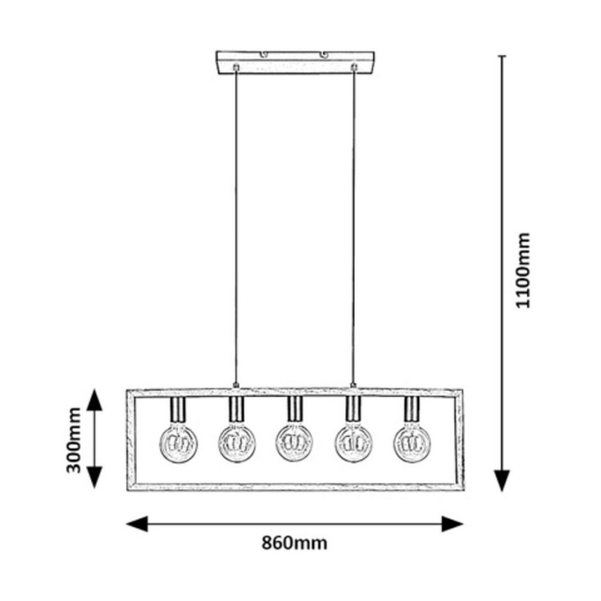 Rabalux - Kρεμαστό φωτιστικό οροφής 5xE27/40W/230V μαύρο/οξιά