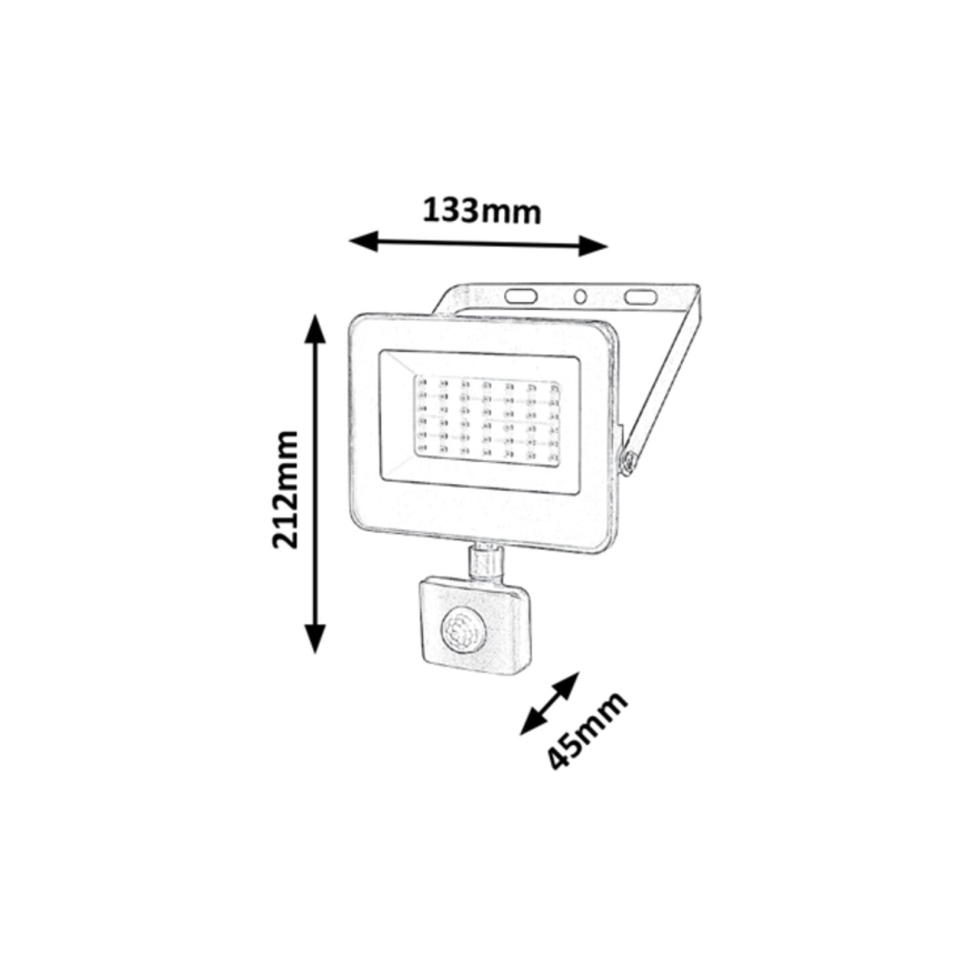 Rabalux - Προβολέας LED με αισθητήρα LED/30W/230V 4000K IP44 μαύρο