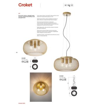 Redo 01-3139 - Φωτιστικό οροφής CROKET 3xE27/42W/230V διάμετρος 40 cm χρυσαφί