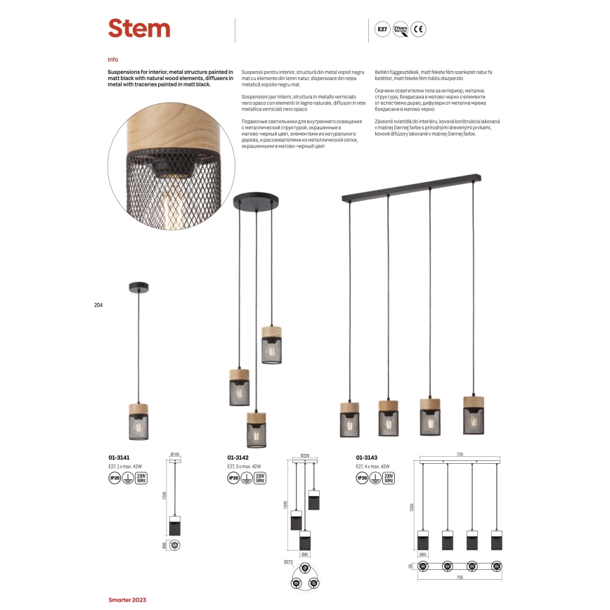 Redo 01-3141 - Κρεμαστό φωτιστικό οροφής STEM 1xE27/42W/230V