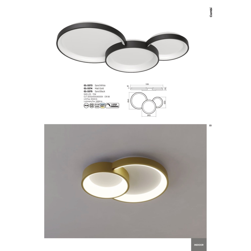 Redo 01-3372 - LED Dimmable φωτιστικό οροφής COMBI LED/50W/230V 3000/4000/6000K CRI98 μαύρο