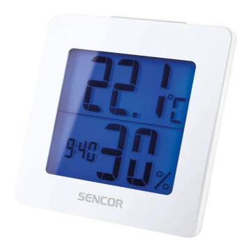 Sencor - Μετεωρολογικός σταθμός με οθόνη LCD και ξυπνητήρι 1xAA λευκό