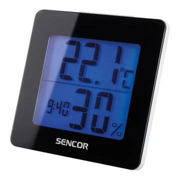 Sencor - Μετεωρολογικός σταθμός με οθόνη LCD και ξυπνητήρι 1xAA μαύρο