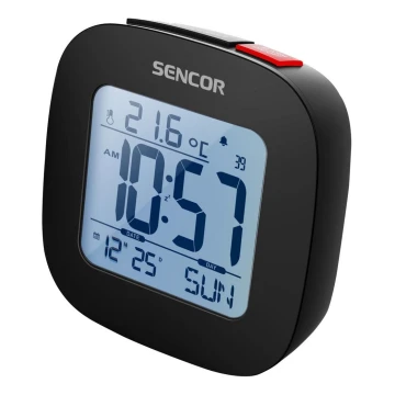 Sencor - Ξυπνητήρι με οθόνη LCD και θερμόμετρο 2xAAA μαύρο